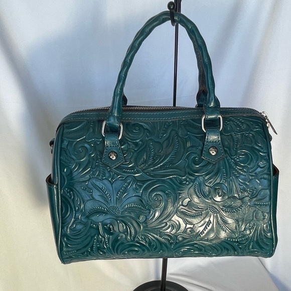 Patricia Nash Handbags - Patricia Nash Teal Embossed Leather Satchel